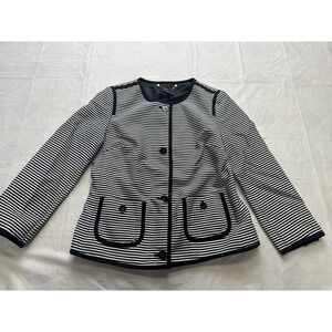 Talbots Black White Striped Structured Jacket Blazer Gold Buttons Size 2